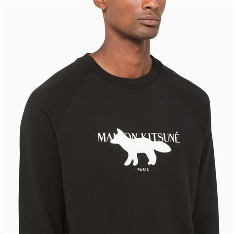 Maison Kitsun Black Crew Neck Sweatshirt With Logo Thedoublef