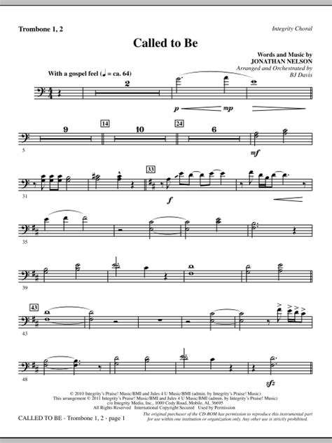 Called To Be Trombone 1 2 Sheet Music BJ Davis Choir