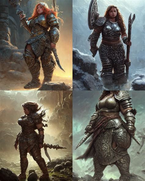 KREA Robust Female Dwarf Warrior Wearing Heavy Plate Armor Strong