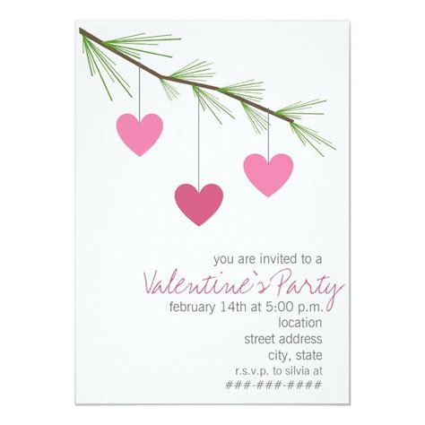 Pine Bough Pink Hearts Valentine S Party Invite Zazzle Valentine