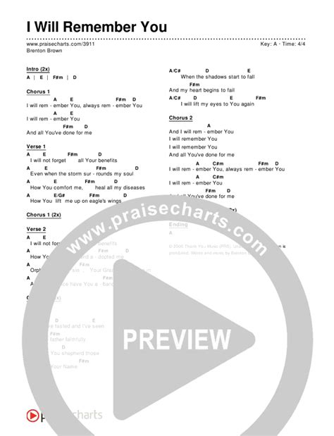 I Will Remember You Chords PDF (Brenton Brown) - PraiseCharts