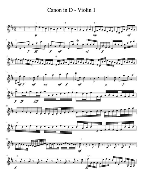 Canon In D Violin 1 Sheet Music For Piano Download Free In Pdf Or