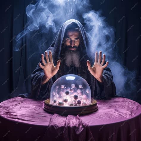 Premium Photo | Man telling from a crystal ball dressed as a mysterious