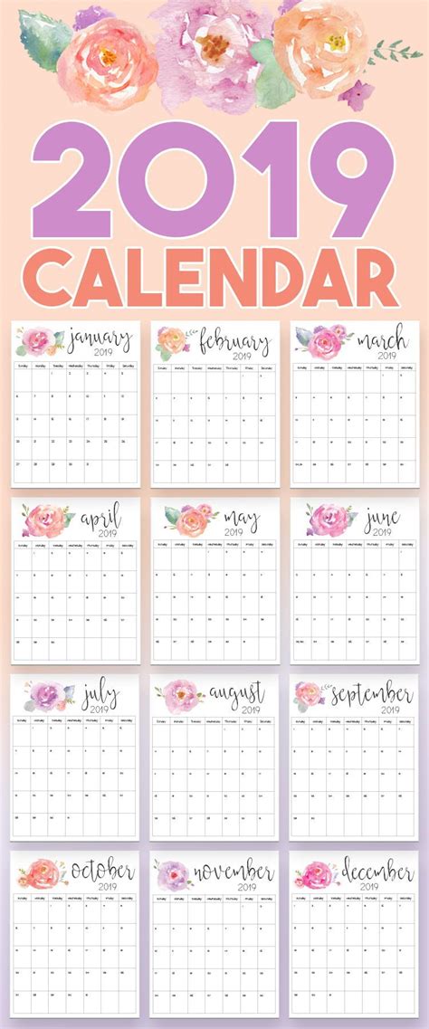 2019 Calendar 2019 Printable Calendars 2019 Printables Printable