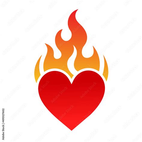 Burning Heart On Fire Vector Red Illustration Red Flame Flat Design