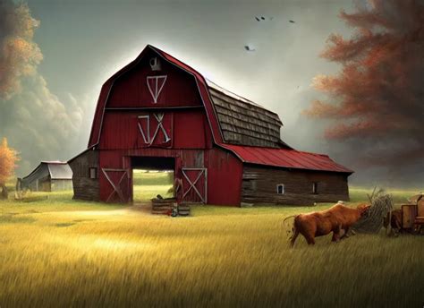 A Barn At An Iowan Farm Barndoors Broken Open By A Stable Diffusion