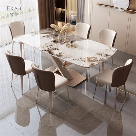 Italian Minimalist Modern Restaurant Nordic Marble Top 8 Seater Dining