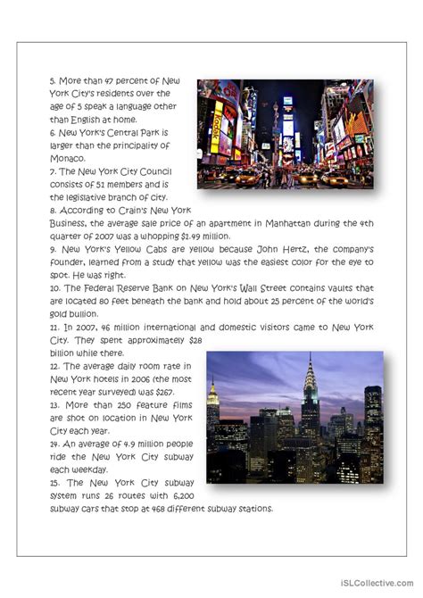 New York City English Esl Worksheets Pdf And Doc