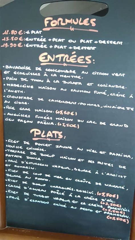 Menu au La Parenthèse restaurant Les Sorinières 44 Rue Georges Clemenceau