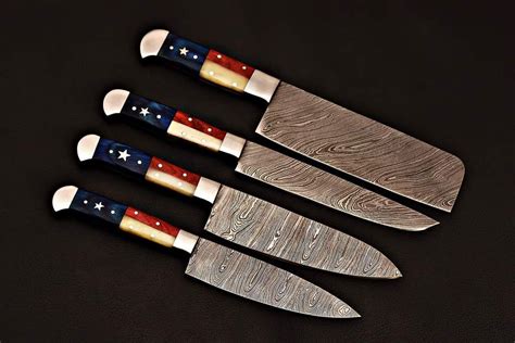 Nb Knives Custom Handmade Damascus Steel Pcs Texas Handle Chef Set