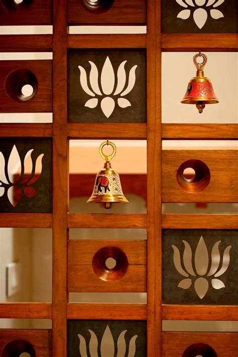 A Beautiful Pooja Room Mandir Idea With Lotus Motifs The Door Is Cut