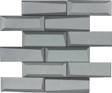 Modern 2x6 Faceted Beveled Subway Gray Glossy Metallic Glass Mosaic Tile Kitchen