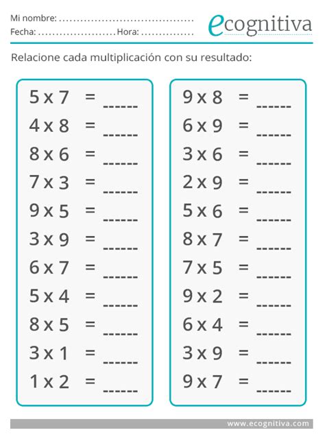 Tablas De Multiplicar Ejercicios Estimulación Cognitiva Para Mayores