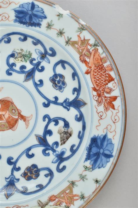 Plate Decorated In The Famille Verte Palette With Fish Porcelain