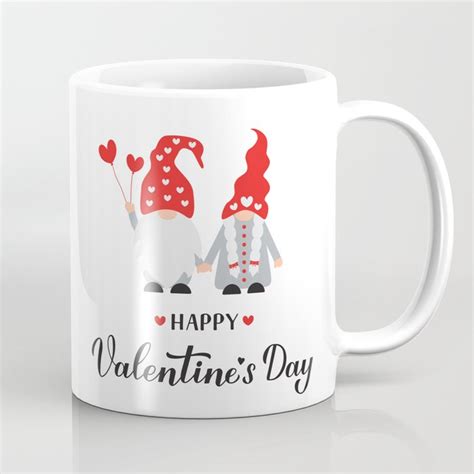 Happy Valentine’s Day Calligraphy Hand Lettering With Couple Of Cute Gnomes Coffee Mug By