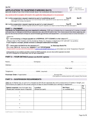 Fillable Online APPLICATION TO SUSPEND PARKING BAYS Fax Email Print