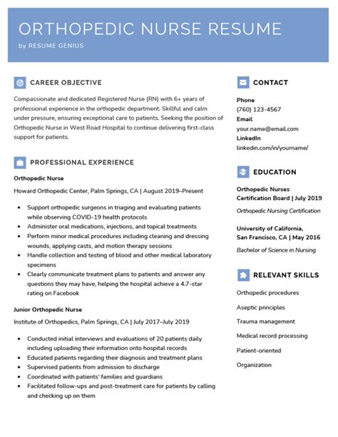 Orthopedic Nurse Resume Example And Relevant Skills