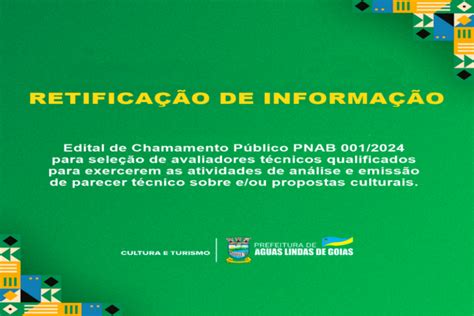 Cultura E Turismo Torna Público A Retificação De Informação Pnab 001 2024 Prefeitura