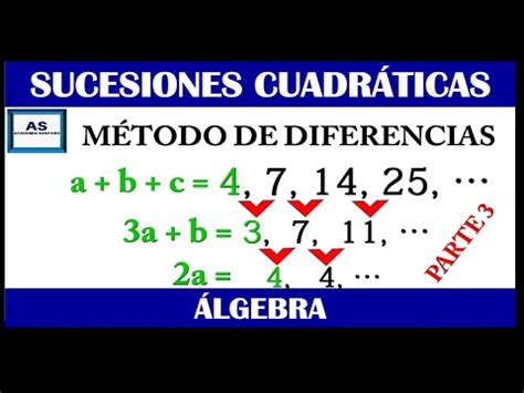 SUCESIONES CUADRÁTICAS PARTE 3 MÉTODO DE DIFERENCIAS YouTube