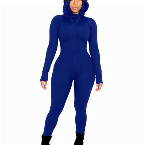 Oplxuo Women's Onesie Hoodie - Sexy Long Sleeve Zip Up Bodycon Romper