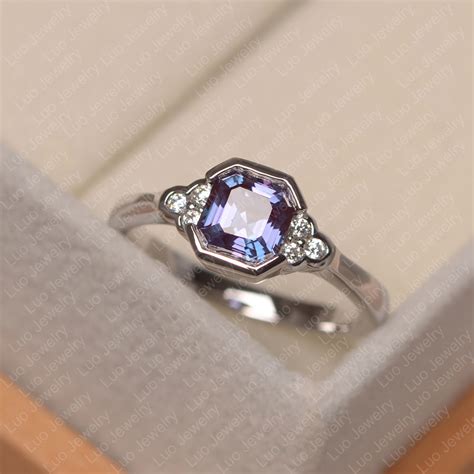 June birthstone ring alexandrite promise ring asscher cut | Etsy