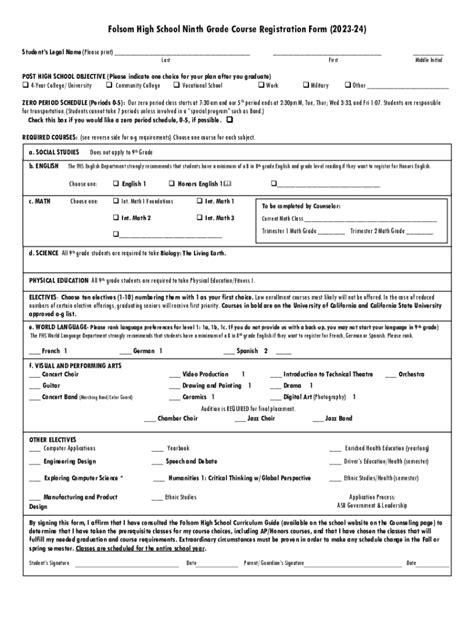 Fillable Online Th Grade Course Selection Form Fax Email Print