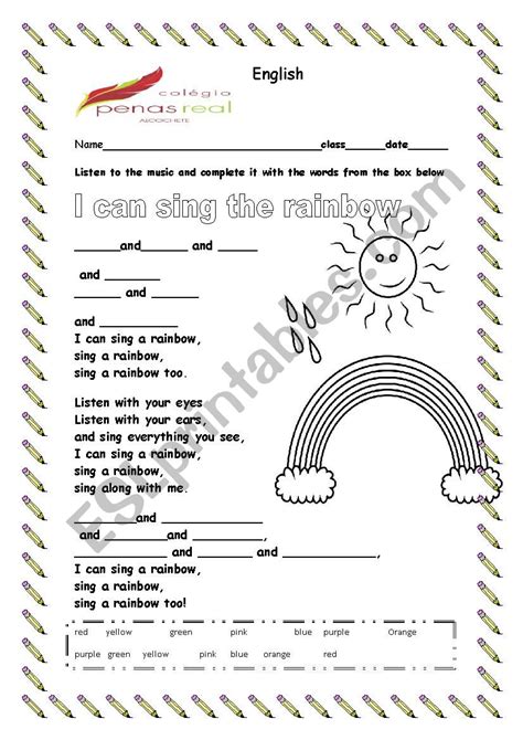 I Can Sing A Rainbow ESL Worksheet By Sonia Viclx