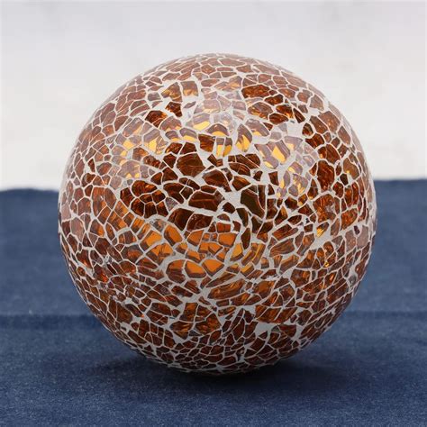 3Pcs Decorative Glass Balls Bowls 3 35Inch Mosaic Glass Orbs Ball Gold