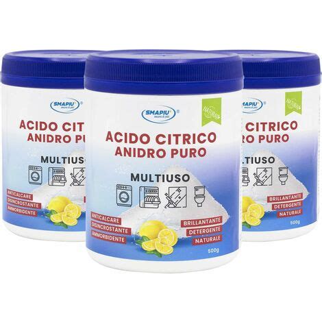 Set 3 Pezzi Smapiu Acido Citrico Anidro Puro Detergente Multiuso 1 5kg