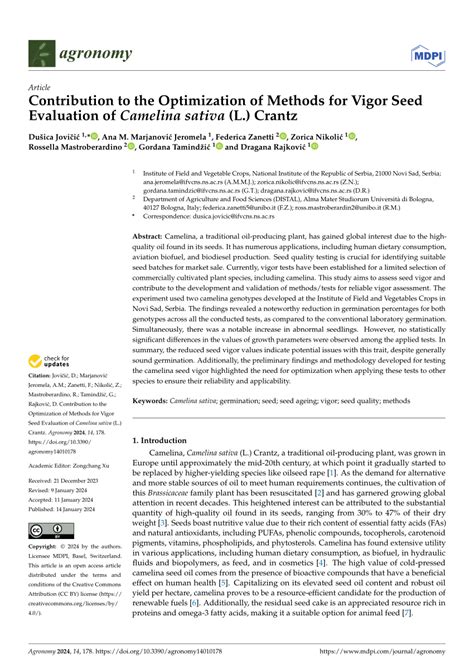 PDF Contribution To The Optimization Of Methods For Vigor Seed