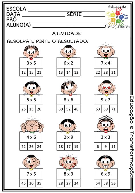 Matemática multiplicação Atividade de matemática para trabalhar