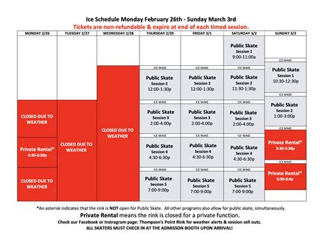 ICE SCHEDULE — Thompson's Point Rink