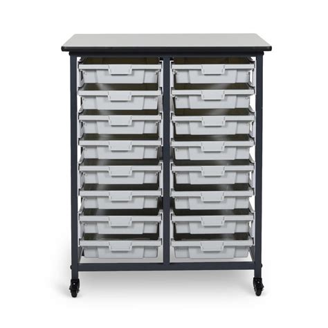 Buy Mobile Bin Storage Unit Double Row With Small Gray Bins Shiffler Furniture Fixtures