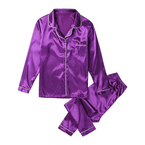 Suanret Womens Silk Satin Pajamas Set Long Sleeve Button Down