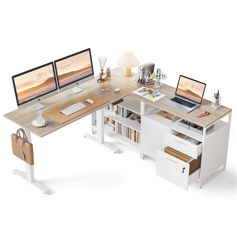 Amazon FEZIBO L Shaped Executive Standing Desk With File Cabinet