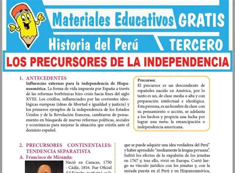 Precursores Y Pr Ceres De La Independencia Para Tercero De Primaria