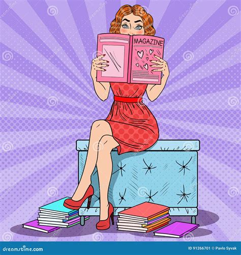 Woman Reading Magazine On Sofa Vector Illustration