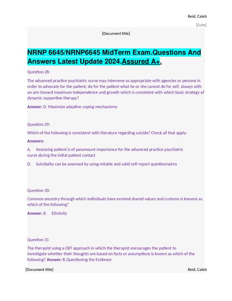 NRNP 6645 NRNP6645 MidTerm Exam Questions And Answers Latest Update