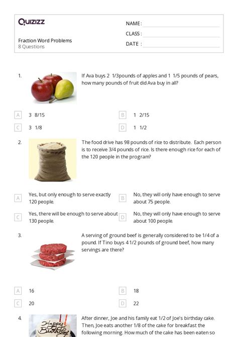 50 Fraction Word Problems Worksheets For 5th Class On Quizizz Free