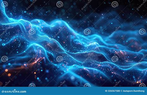 Blue And Orange Glowing Particles Form Into A Wave Pattern On A Black