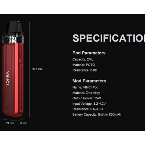 Voopoo Cigarette électronique Vinci Pod Kit Système De Vapoteur 15w Batterie Intégrée 800mah