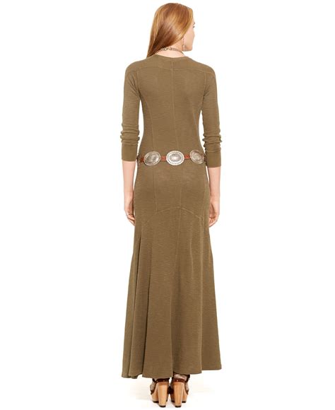 Polo Ralph Lauren Long Sleeve Knit Maxi Dress In Green Defender Green