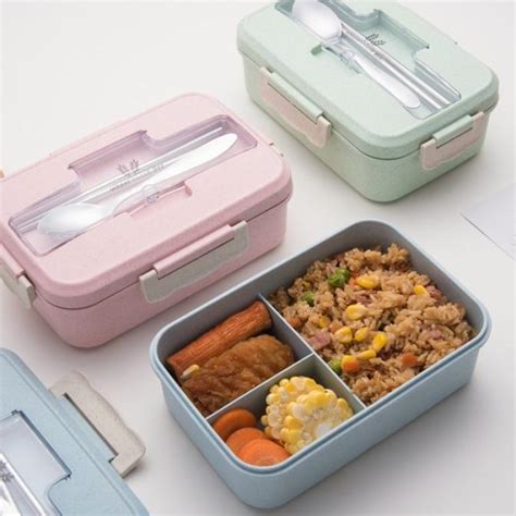 Kotak Makan Jerami Gandum Wheat Straw Lunch Box Bento Box 3 Grid