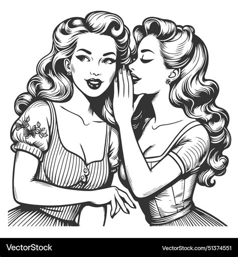 Pin Up Girls Whispering Secrets Sketch Royalty Free Vector