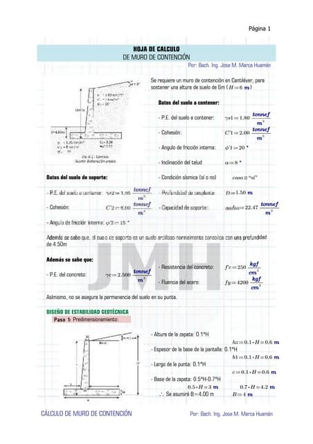 Hoja De Cálculo Para Muro De Contención Pdf