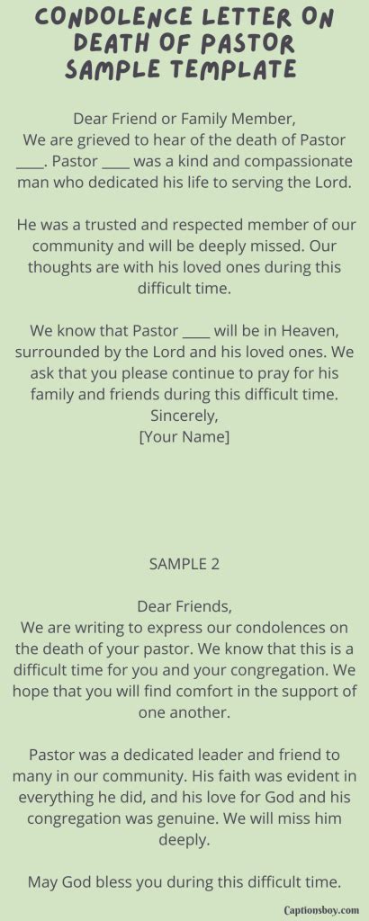 Condolence Letter On Death Of Pastor Sample Template 10 Samples