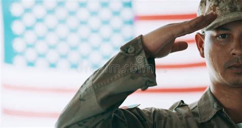 Salute, Man and Veteran by American Flag, Respect and Country with Military Hero, Greeting and ...