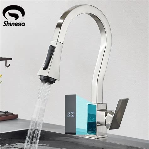 Shinesia Digital Display Kitchen Faucet Brushed 4 Functions Single