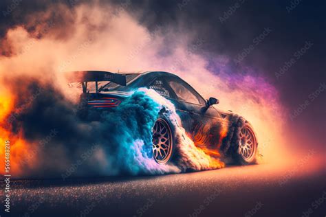 Car drifting image diffusion race drift car with lots of smoke from ...