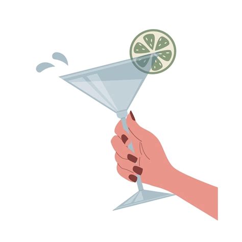 Premium Vector Female Hand Holds The Glass With Martini Decorated